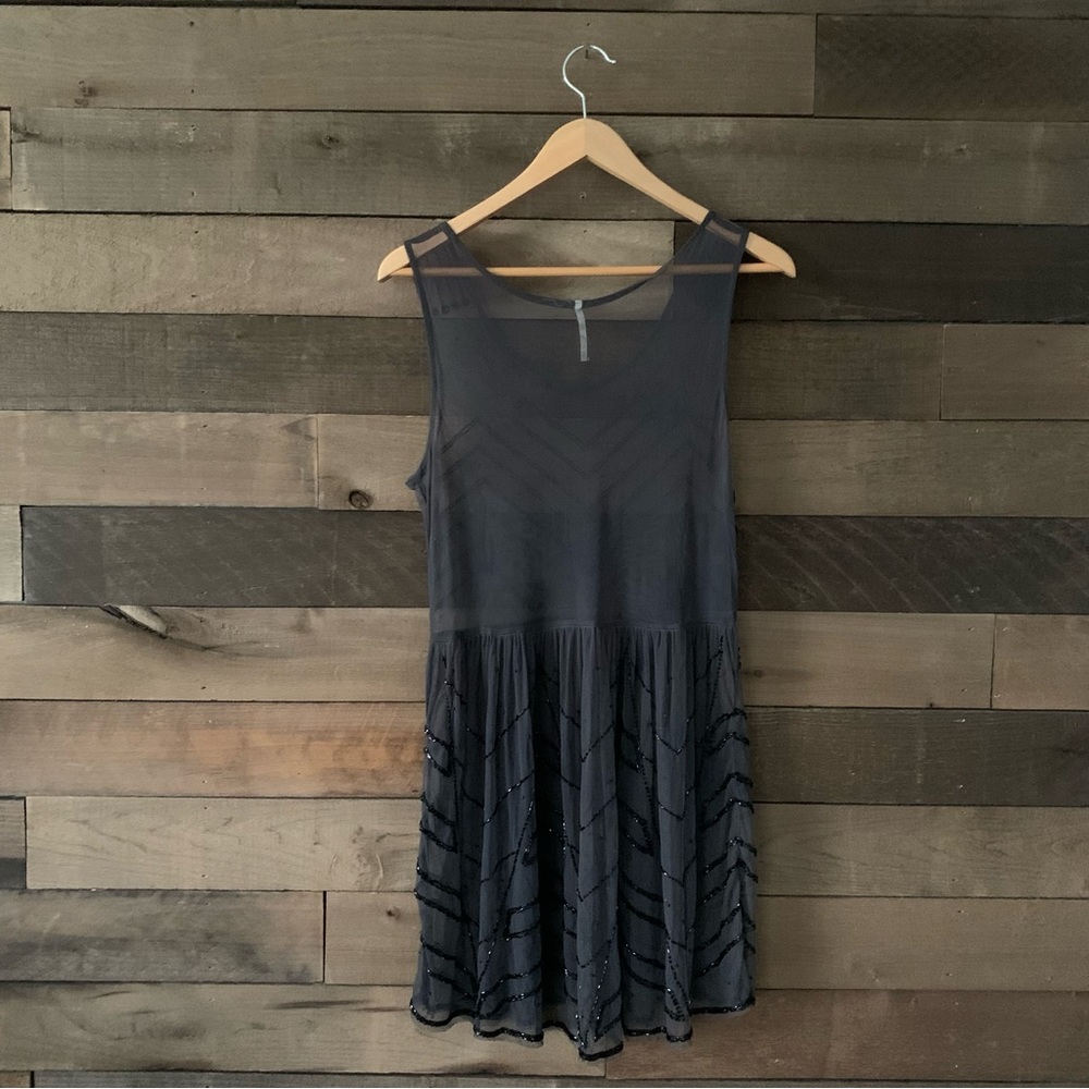 Embellished Black Sleeveless Mesh Fit & Flare Dress - Picture 3 of 5